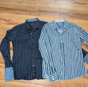 Robert Graham Boys Button Down Shirt Blue Stripes 100% Cotton XL (18-20)